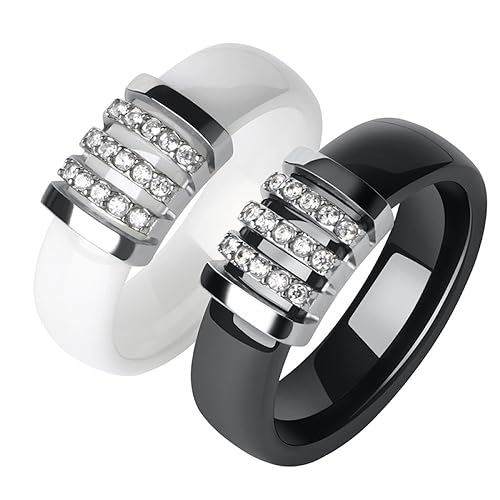 Bague en céramique blanc et noir cadeau de Noël Saint Valentin - 4