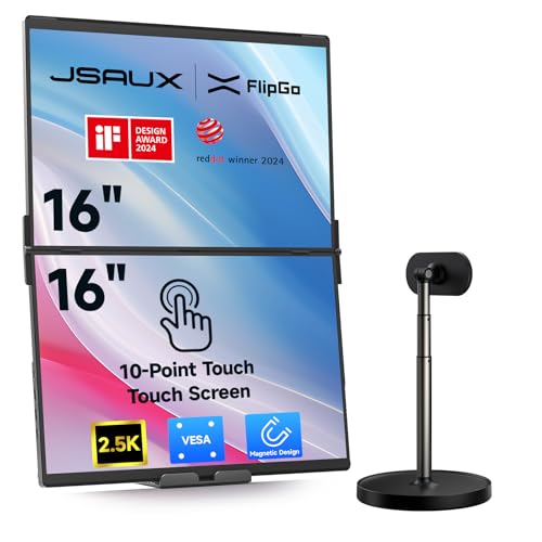Image of JSAUX FlipGo 16 inch 2.5K Dual Touchscreen Portable Monitor Snap Magnetic Stand