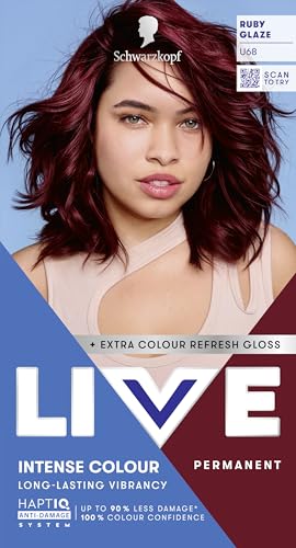 Schwarzkopf LIVE Intense Colour U68 Ruby Glaze Long-lasting Permanent Red Hair Dye With Extra Colour Refresh Gloss