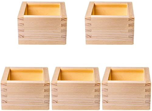 Sake-Becher aus Holz, japanische Tassenbox, 5 Stück, Hinoki-Holz, Zypresse, Sake-Box, Aufbewahrungshalter, unlackiertes Holzgehäuse Cover