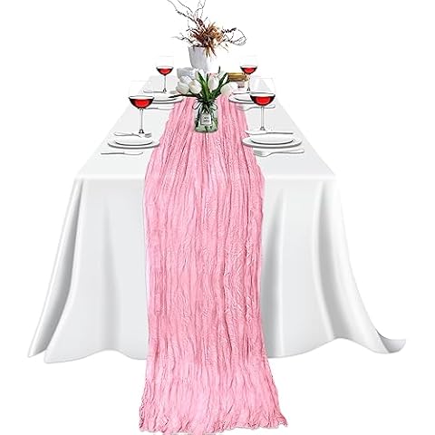 Eliamo 1 Pack Cheesecloth Table Runners, Rustic Boho Table Runners Bulk, Gauze Table Runners for Wedding, Parties, and Bridal Baby Shower, Pink Cover