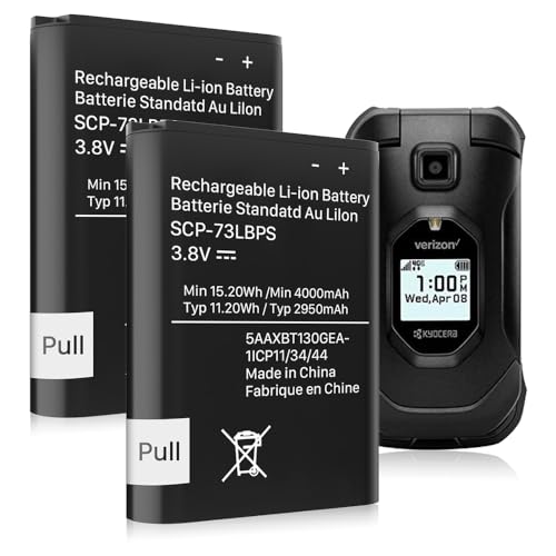 LCLEBM 2PCS SCP-73LBPS Batteries, 4000 mAh High Capacity Battery for Kyocera DuraXV Extreme E4810 Verizon Flip Phone Battery Replacement 3.8V/15.2Wh