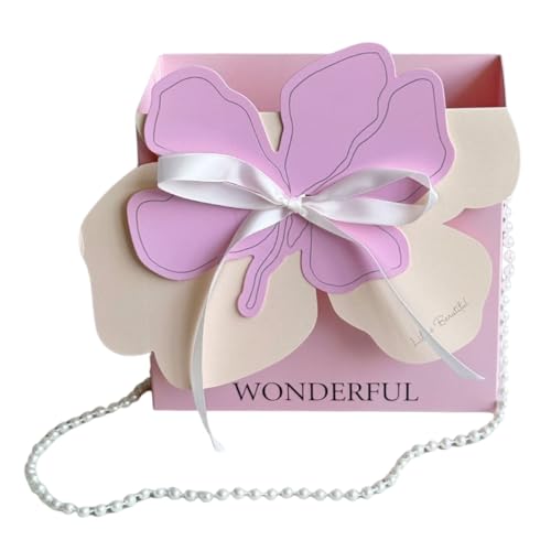 Image of 3D Floral Bag With Pearl String Handle - 10 Nos For Flowers & Gifts - Peach & Pink Flower