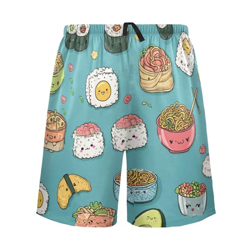 Men's Short Pajama Bottoms Kawaii Sushi Food Home Casual Sleep Pants