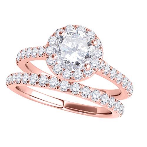 Captivating MauliJewels 0.75 Carat Engagement Wedding Diamond Bridal Ring Sets for Women in 14K Solid Gold - Exquisite Halo Design with Center Stone 0.25 CT and Side Stones 0.50 CT I-J-K/I2-I3 - Timeless Symbol of Love and Elegance - Meticulously Crafted in USA