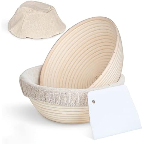 PITCH PULSE Bread Proofing Basket Set, 9 Inch + 10 Inch Round Banneton Bowl, Sourdough Bread Making Tool with Dough Scraper Cover