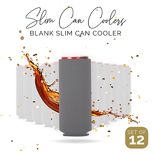 Image of Slim Can Cooler Sleeve 12 Pack - Blank Neoprene Insulated Can Coolers for 12 oz Skinny Beer & Soda Cans - Sublimation Ready Drink Sleeves for Heat Press, Custom Printing & Party Favors (Grey)