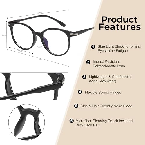 Image of OWL Round Blue Light Blocking Fake Eyeglasses for Women Men - Lightweight Frame, Anti UV400 Rays Protection Eyewear - 2 Pack