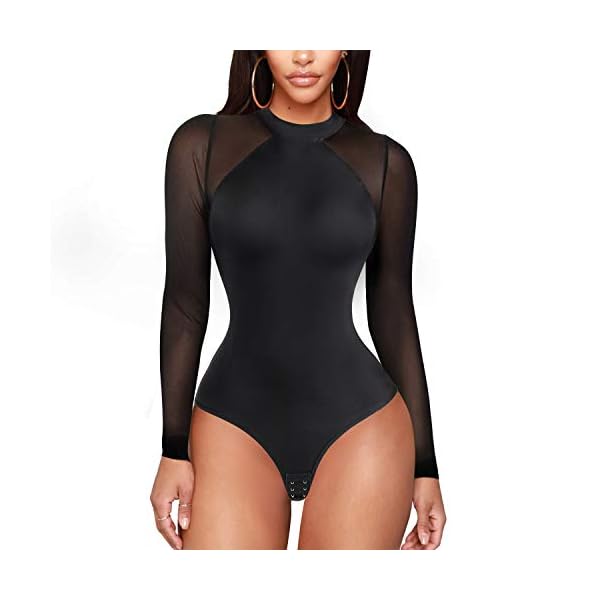 Irisnaya-Shapewear-Bodysuit-Women-Long-Sleeve-Classy-Top-Basic-T-Shirt-Leotard-Waist-Trainer-Body-Shaper-Turtleneck-Bodycon Irisnaya Shapewear Bodysuit Women Long Sleeve Classy Top Basic T-Shirt Leotard Waist Trainer Body Shaper Turtleneck Bodycon (Large, Black)