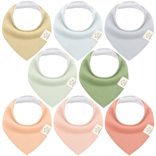 Image of KeaBabies 8-Pack Bandana Bibs for Baby Girls, Boys - Organic Cotton Baby Bibs for Drooling & Teething Newborn, Toddler, Infant 0-36 months, Extra Soft, Absorbent Cloth with Snaps (Dew/Quin)