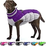 OUOBOB Dog Coats for Large Dogs,XL Dog Coat,Warm Fleece Winter Coat with D-Ring,Back Zipper Pet Jacket for Large Dogs,Waterproof Pet Snow Jacket Clothes Snowsuit Beagle Corgi Border Collie,Purple,XL