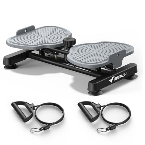 MERACH Hüfttwister, Twist Waist Disc Borad für Frauen, Bauchmuskeltrainer mit 2 Widerstandsbändern für Schlanke Taille & Core-Training, Max 136KG, Geräuschloses Heim-Fitnessgerät-Grau