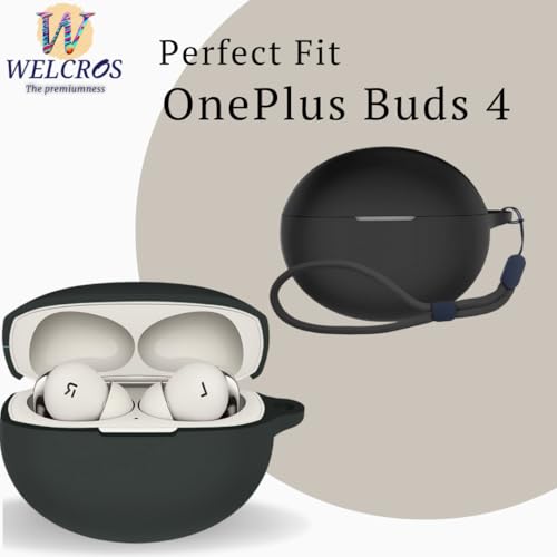Image of WELCROS Soft Silicone Protective Case Cover for OnePlus Buds 4 (Lanyard Black)