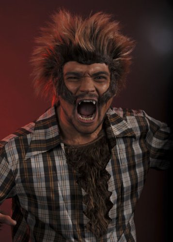 Struts Fancy Dress Mens Halloween Hombre Lobo marrón Peluca