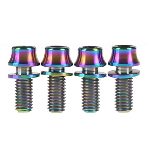 4 Stück M5 x 12 mm Titan-Fahrrad-Wasserflaschenhalter-Schrauben, Sechskantschrauben mit Unterlegscheibe, Ti-Verschluss (Regenbogen 4 Stück)