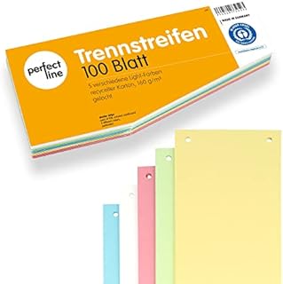 perfect line 100 Pack of Paper Separation Strips in Trapeze Shape, Folder separators in 5 Light Colours, Sorted, 180g/m², Perfect Way to organise folders in Office & at Home