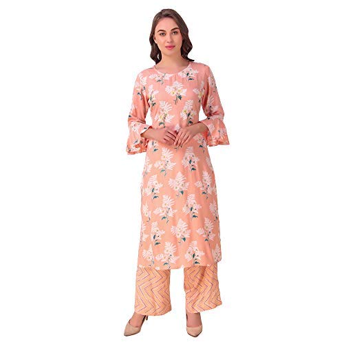 StyleOceanWomen's Formal & Casual Printed Rayon Straight Palazzo Kurti Set