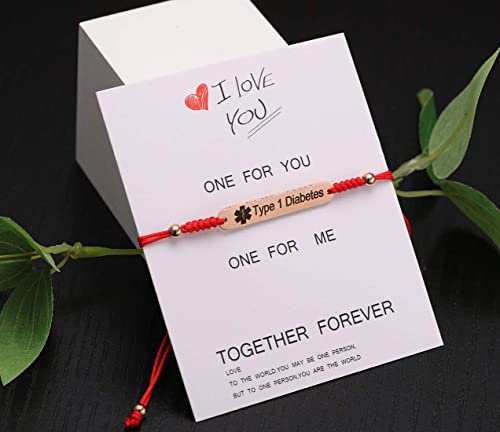 Jf.jewelry Personalized Medical Alert Id Bracelet For Women | Handmade Braided Rope Type 1 Diabetes Medical Id Bracelets For Men Women, Adjustable, Red, 8.5 Inches #TOP4