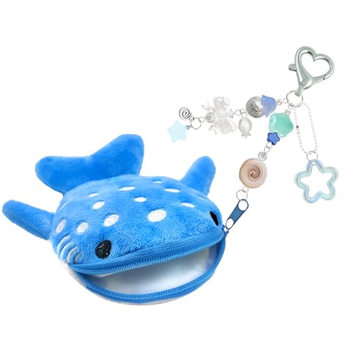 Whale Shark Coin Purse Keychain,Cute Plush Change Purse with Zipper Keychain,Kawaii Handmade Wallet Coin Pouches,Heart Star Butterfly Key Chain Bag...