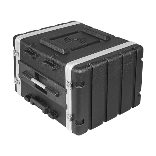 Image of Sound Town Lightweight 8U PA DJ Rack /Road Case with 7U Rack Space, ABS Construction, 19 inch Depth, Retractable Handle, Wheels and Heavy-Duty Latches (STRC-A8UT)