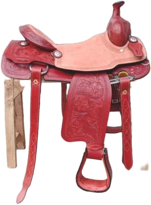 Western Barrel Horse Saddle Leather Racing Premium Tooled Carved Best Horse Riding Trail Equestrian Best Riding for Rider Tack, Size:10-18 inches Seat, MOD-SY-66