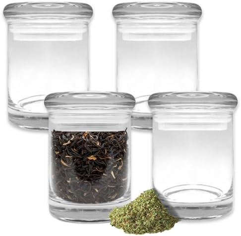 Airtight Smell Proof Glass Jar 6 Oz Pack - Bundle with 4 Clear Glass Storage Containers for Herbs, Tea, Coffee, Spices, More | Stackable Stash Jars 6 Ounces image 4