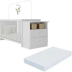Berço Cômoda com Colchão Incluso Meu Bebê Multimóveis Mp4309 Branco