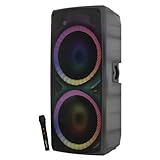 Dolphin Elite 290: Dual 15' Bluetooth Party Speaker – Translucent Cabinet, 200W RMS, Deep Bass, LED Light Show, 5-Star Sound Clarity, DJ & Karaoke Ready