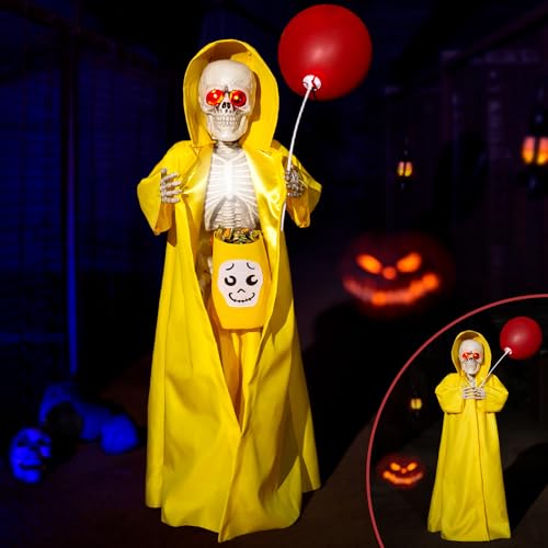 Halloween Animatronic Skeleton with Candy Bag,3FT Sound-Activated Animated Prop, Creepy