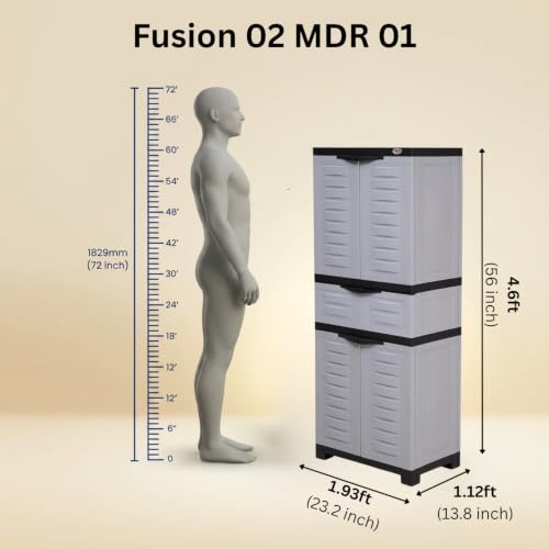 Image of Supreme Furniture Fusion 02 MDR 01 Multipurpose Plastic Cupboard | 40-Months Warranty* |Cabinet with 1 Drawer at Center| Spacious Shelves |Big Organiser for Bedroom Living Room Kids | DIY | Blue Grey