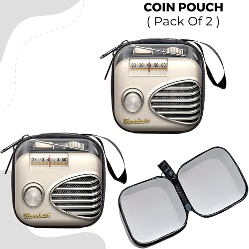 Image of Kraptick Multipurpose Coin Pouch - Compact Zipper Purse for Coins, Cash & Small Essentials Durable & Stylish Fabric Mini Organizer for Daily Use (Grey Radio) (Pack of 2)