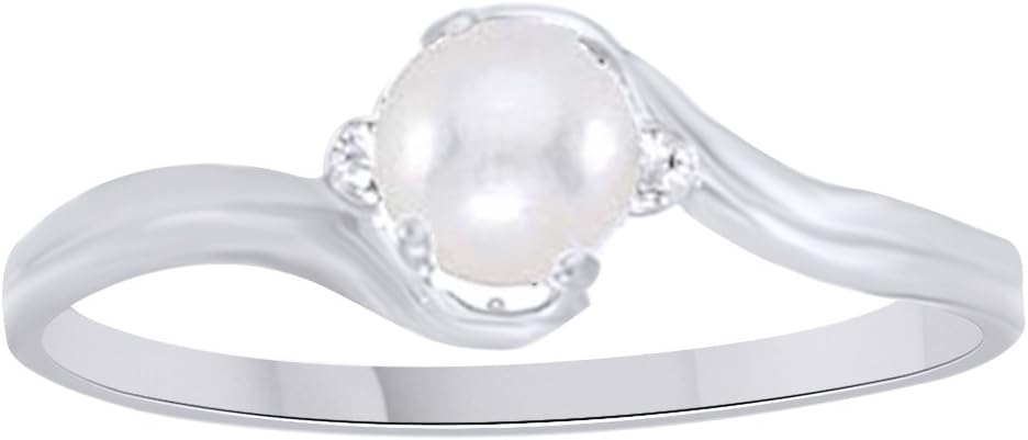 AFFY Freshwater Culture Pearl & Natural Diamond Solitaire Engagement Ring in 14K Solid Gold