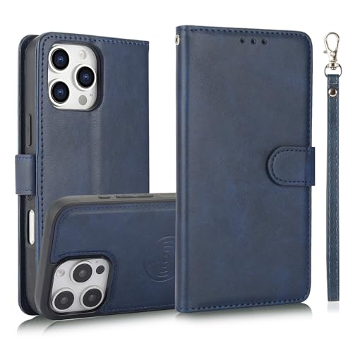 Coque rabat magnétique iPhone 16 Pro Max étui portefeuille bleu