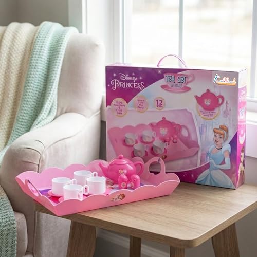 Image of Princess Tea Playset - 12 Pcs Pretend Play Tea Party Set for Kids with Electronic Kettle, Boiling Sounds & Lights-Disney Princess Theme Kitchen Toys for 3+ Year Olds-Safe & Interactive Gift