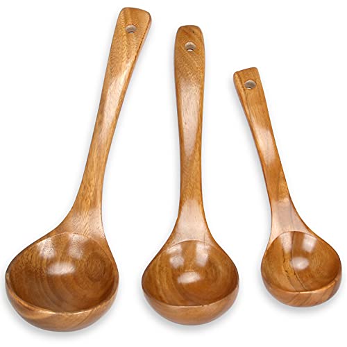 Set of 3 Best Wooden Serving Spoons Ladle Large Wood Soup Ladle Cooking Spoon Handmade Big Kitchen Spoons Wok Ladles