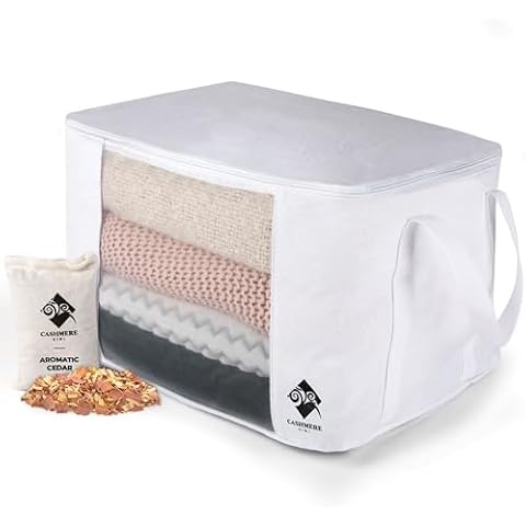 Cashmere Sweater Storage Bags | with Moth Protection Cedar | Breathable & Washable Cotton Bag | Suitable For Sweaters, Merino Wool, Scarves and more Cover