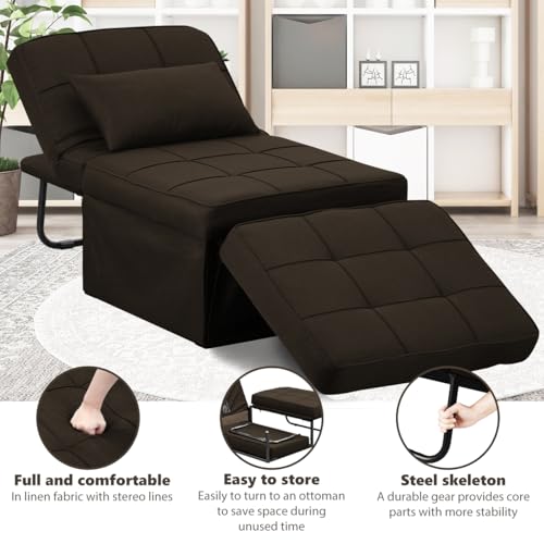 Sillón Convertible Plegable Marrón miniatura 3