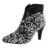 Yummsion Botines TacóN Grueso Purpurina Mujer,Botas Brillantes,Botines Puntiagudos con Lentejuelas,Ajustan Al Empeine,Comodidad Y Aspecto CláSico,para Oficina Hogar Compras Calle Fiesta Club