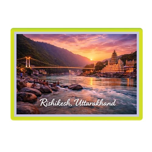 Image of Decorative Fridge Magnet with Glowing Border | Pack of 1 (Rishikesh, Uttarakhand, 4x3 inch - Fluorescent Border)