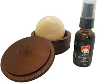 G.B.S Dark Wood Shaving Soap Bowl Cup with Lid Cover, Natural Shaving Soap, And Sandalwood Pre-Shave Oil