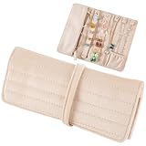 CREATCABIN Tragbare Schmuckrolle Aus Samt Beige Faltbar Für Halsketten Ringe Ohrringe Und Armbänder Aufbewahrungstasche Für Mehrere Halsketten 3.35 x 0.79(5) cm ((1) Zoll)