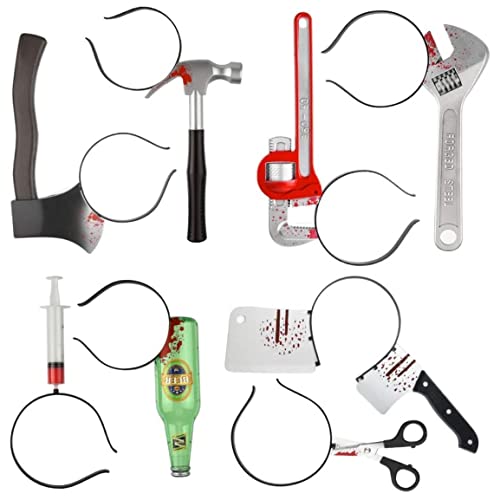 Jorzer Halloween Horror Hair Bands 8pcs Zombie Headbands Cleaver Axe Scissor Hammer Pattern Headbands for Halloween Scary Costume Party Decorations Toy Play.