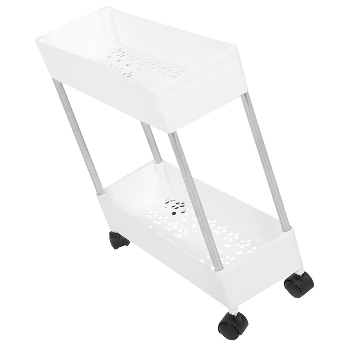 Carrello Portatutto a 3 Livelli Ruote, Struttura in Plastica e Ferro, Salvaspazio per Cucina e Bagno, Bianco