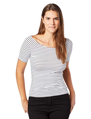 Camiseta Básica Listrada, Hering, Feminino, Branco/Preto, P