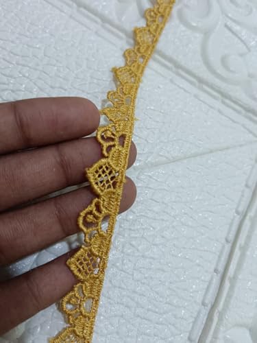 Image of Yellow Floral Embroidered Lace Border for Sewing Craft Decoration Dress Saree Blouse Dupatta Kurti Curtain and DIY Art Work (RM-LACE48-2)