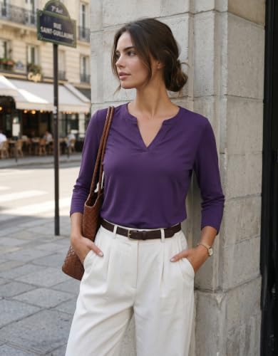 Image of Zeagoo Womens 3 /4 Length Sleeve Tops V Neck Tunic Dressy Casual Blouse