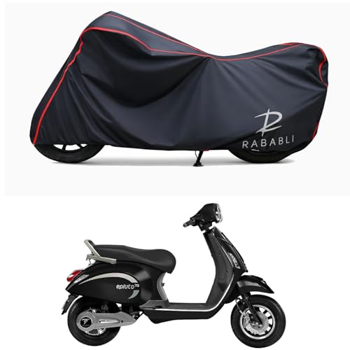 Image of Waterproof Bike Body Cover Compatible for | Pure EV Epluto 7G | Taffeta Fabric, Red Piping Design, Bottom Elastic Fit | Dustproof, Sun UV & Rain Protection for All Bikes