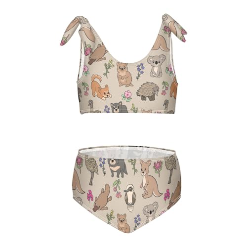 Wusikd Australian Animals Girls Swimsuits Two Piece Kangaroo Koala Flowers Swimwear Bikini Set for for Girls Size 7-8T