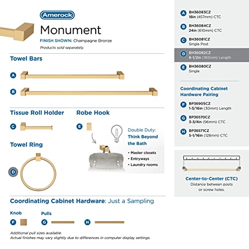 Amerock Bh36082Cz | Champagne Bronze Towel Bar | 6-1/2 In (165 Mm) Length Towel Holder | Monument | Hand Towel Holder For Bathroom Wall | Small Kitchen Towel Holder | Bath Accessories #TOP3