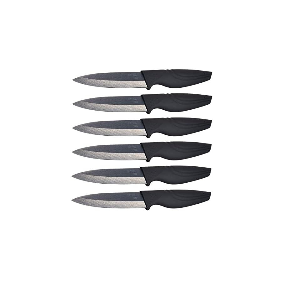 NANO ID Steak Knives Set of 6 Extremely Sharp Kitchen Ceramic Black Blade Knife